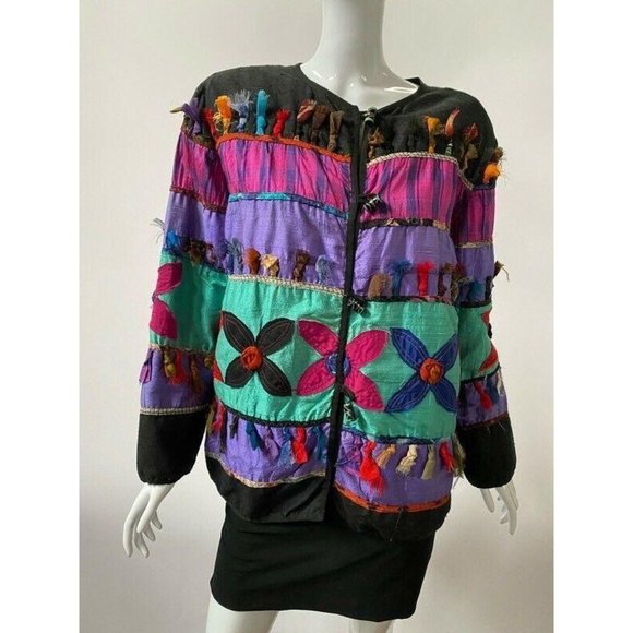 Allure Sz Medium Silk Rayon Color Block Embellished Jacket - Picture 1 of 16